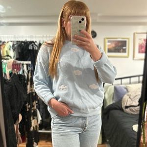Cute cloud, light blue knit sweater, size S